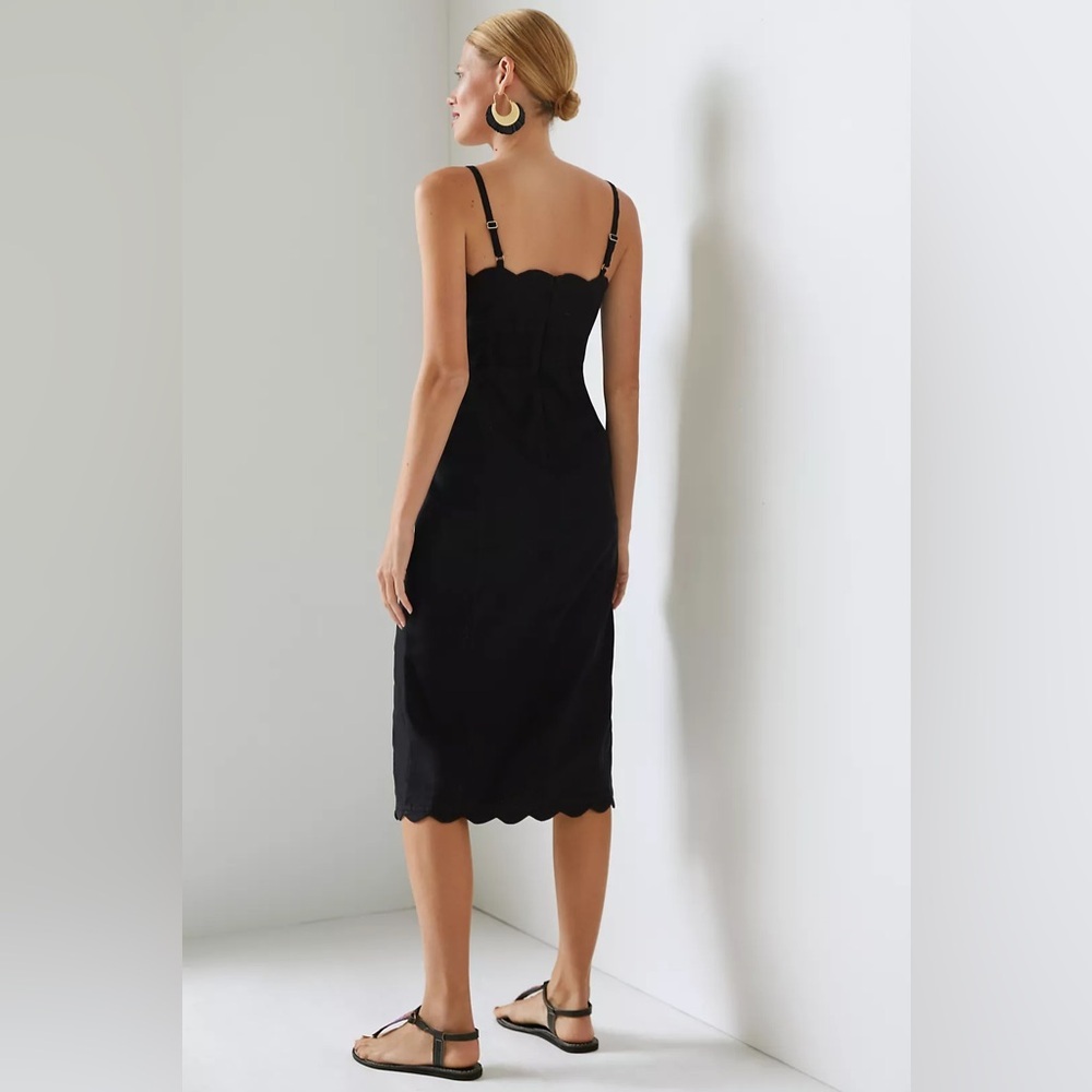 Anthropologie Slim Scalloped Front Slit Corset Midi Dress 14 Black whimsigoth - Picture 6 of 16